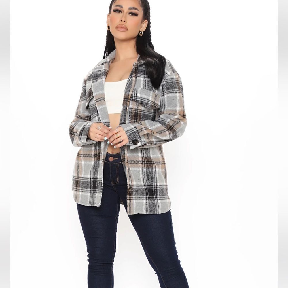 Penelope Plaid Shirt Jacket - Grey/Combo NWOT
